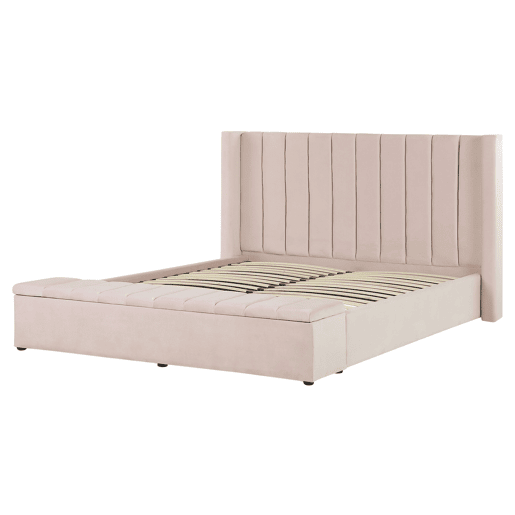 Cama com banco de arrumação Veludo NOYERS 160 x 200 cm Rosa pastel