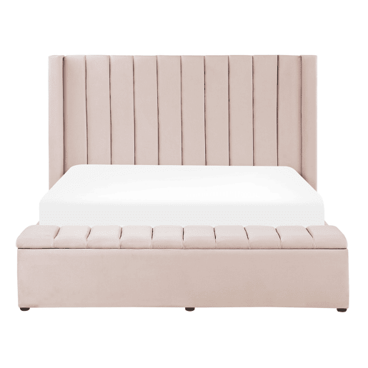 Cama com banco de arrumação Veludo NOYERS 160 x 200 cm Rosa pastel