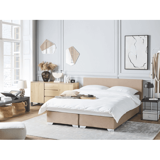 Cama continental Tecido PRESIDENT 160 x 200 cm Creme
