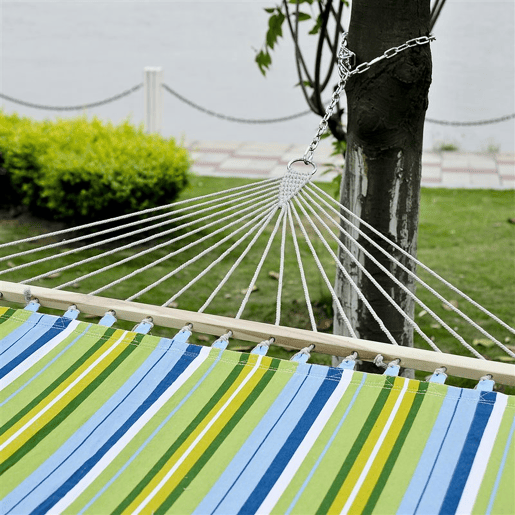 Outsunny Cama Rede Suspensa de Jardim para 2 Pessoas Cama Rede para Campismo com Almofada Carga Máxima 180 kg 210x140cm Azul e Verde