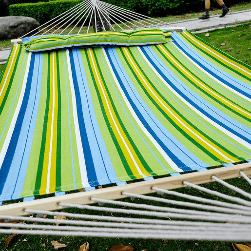 Outsunny Cama Rede Suspensa de Jardim para 2 Pessoas Cama Rede para Campismo com Almofada Carga Máxima 180 kg 210x140cm Azul e Verde