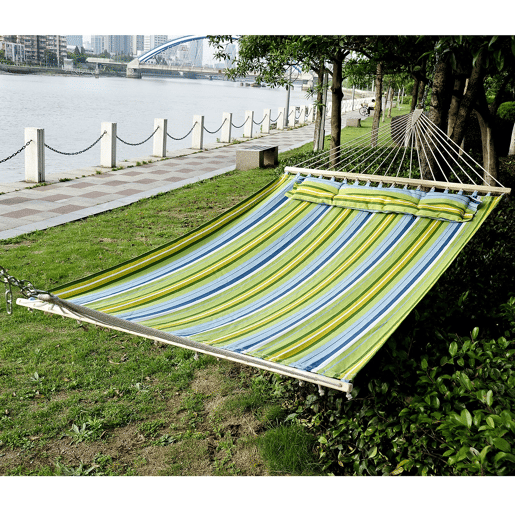 Outsunny Cama Rede Suspensa de Jardim para 2 Pessoas Cama Rede para Campismo com Almofada Carga Máxima 180 kg 210x140cm Azul e Verde