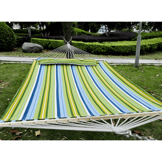 Outsunny Cama Rede Suspensa de Jardim para 2 Pessoas Cama Rede para Campismo com Almofada Carga Máxima 180 kg 210x140cm Azul e Verde