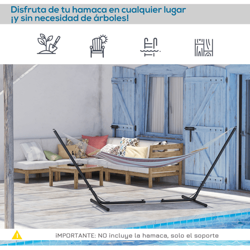 Outsunny Suporte para rede de jardim ajustável no comprimento 313-388x109x116 cm com bolsa de transporte Estrutura metálica para interior e exterior Máx. 120 kg