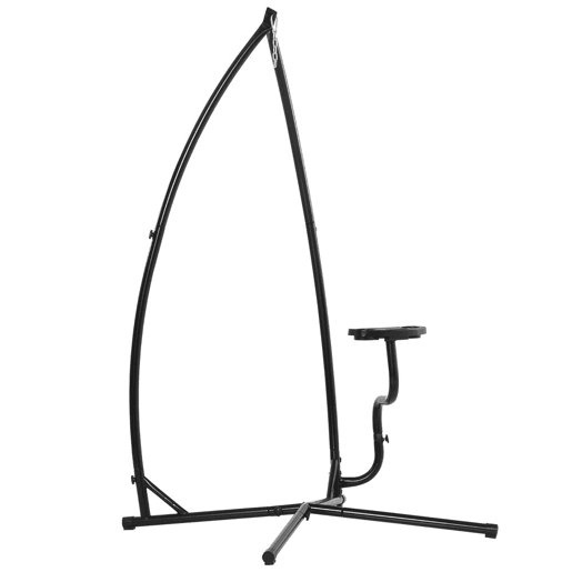 Outsunny Suporte para cadeira suspensa Suporte giratório de 190 cm com mesa lateral carga máx.120kg Estrutura metálica para jardim de pátio preto