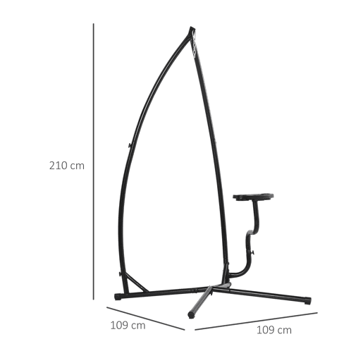 Outsunny Suporte para cadeira suspensa Suporte giratório de 190 cm com mesa lateral carga máx.120kg Estrutura metálica para jardim de pátio preto