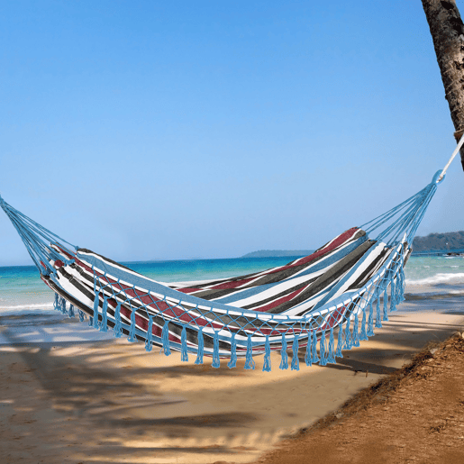 Outsunny Cama de Rede Dupla Portátil de Algodão 300x150cm com Bolsa de Transporte para Exterior Pátio Jardim Praia Campismo Carga Máxima 120 kg Multicor
