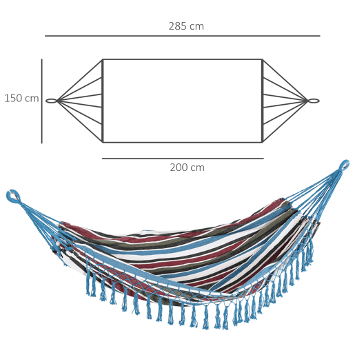 Outsunny Cama de Rede Dupla Portátil de Algodão 300x150cm com Bolsa de Transporte para Exterior Pátio Jardim Praia Campismo Carga Máxima 120 kg Multicor