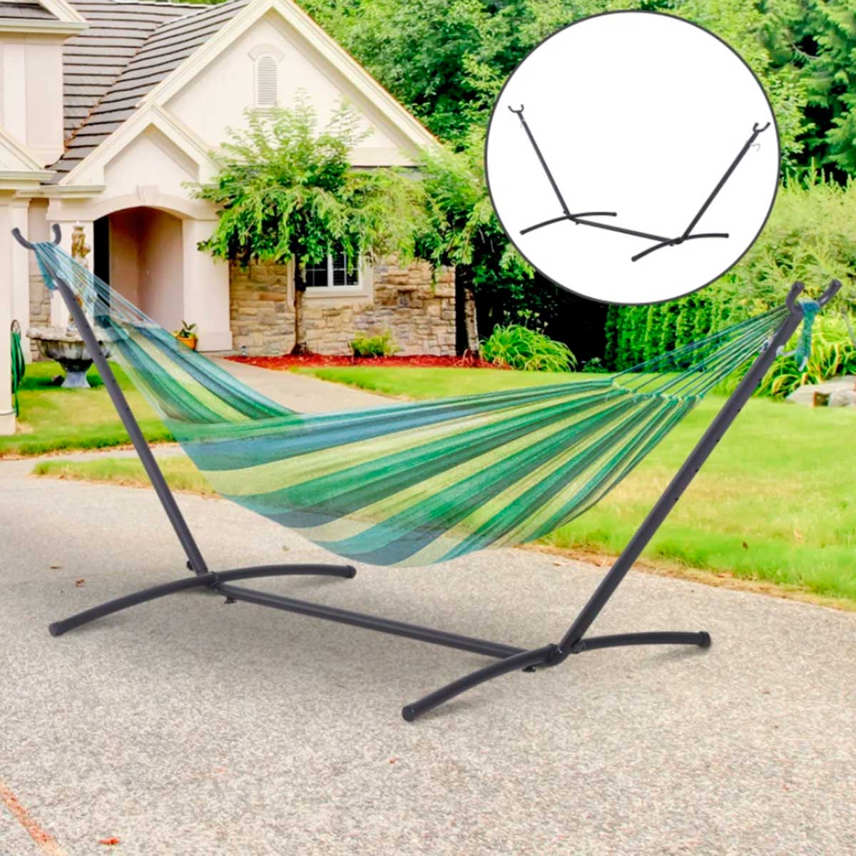 Outsunny soporte ajustable para hamaca universal estructura de hierro carga hasta 120 kg pie para hamaca 290x117x108 cm negro