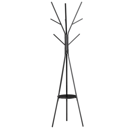 HOMCOM Cabide de Pé Metálico para Pendurar Roupa Bolsas com 9 Ganchos e Prateleira Cabide de Pé Moderno 45x45x180 cm Preto