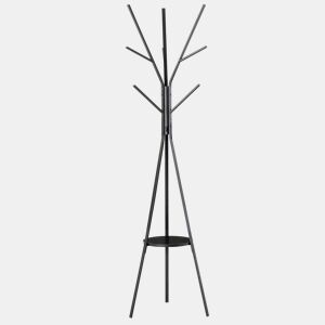 HOMCOM Cabide de Pé Metálico para Pendurar Roupa Bolsas com 9 Ganchos e Prateleira Cabide de Pé Moderno 45x45x180 cm Preto