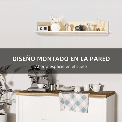 HOMCOM Estante de Parede Estante Flutuante de Madeira para Sala de Estar Dormitório Cozinha Casa de Banho 120x15x20cm Carvalho e Branco