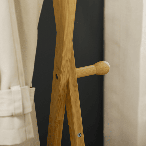 HOMCOM Suporte para Cabides de Bambu Porta Cabides com Prateleira para Sapatos 2 Barras e 2 Ganchos para Corredor Entrada Dormitório 74x42x150 cm Madeira