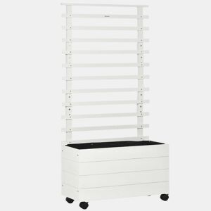 Outsunny Floreira com Treliça de Madeira Maciça com 4 Rodas Caixa de Plantio com Suporte para Plantas Trepadeiras e Malha Geotêxtil para Cultivos de Plantas Flores 76x30x155 cm Branco