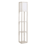 HOMCOM Candeeiro de Pé de Madeira com 3 Prateleiras De Armazenamento para Lâmpada E27 Potência Máx. 40W Candeeiro Moderno para Sala de Estar Dormitório 26x26x160cm Carvalho e Branco