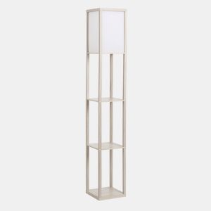 HOMCOM Candeeiro de Pé de Madeira com 3 Prateleiras De Armazenamento para Lâmpada E27 Potência Máx. 40W Candeeiro Moderno para Sala de Estar Dormitório 26x26x160cm Carvalho e Branco
