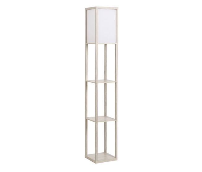 Homcom lámpara de pie de madera con 3 estantes de almacenaje para bombilla e27 potencia máx. 40w lámpara moderna para salón dormitorio 26x26x160 cm
