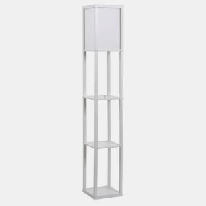 HOMCOM Candeeiro de Pé com Prateleiras de Armazenamento, Candeeiro de Leitura Moderno, Abajur de Acrílico, Casquilho E27, para Decoração, Sala, Quarto, Escritório, Branco