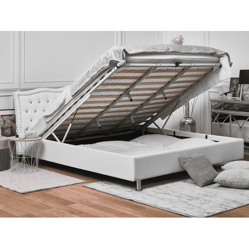 Cama baú Pele sintética METZ 180 x 200 cm Branco