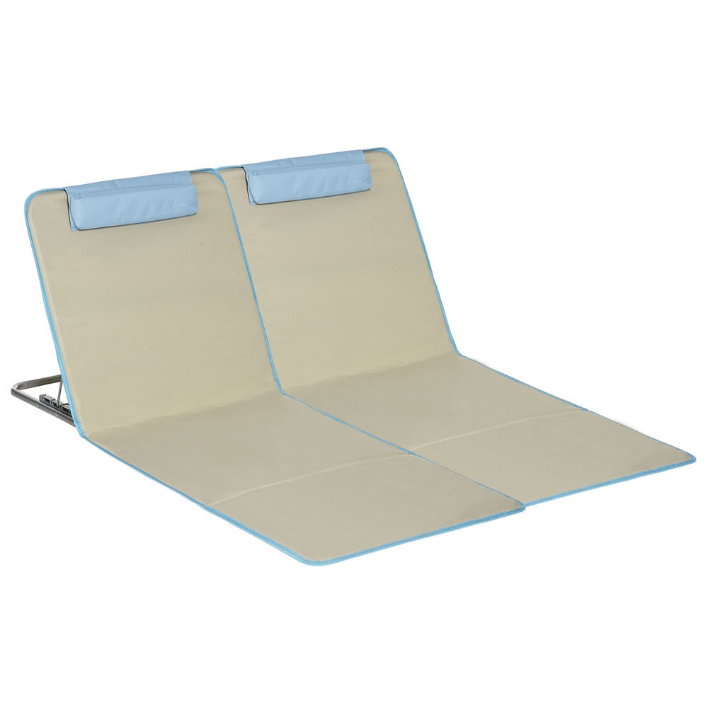 Outsunny set de 2 esterillas de playa plegables 124x53x35-45 cm con respaldo ajustable 5 niveles y reposacabezas esteras de playa portátil tela oxford acero con bolsa transporte para jardín beige