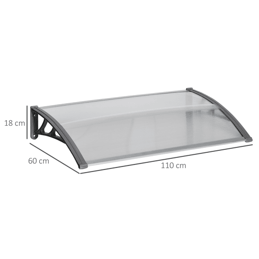 Outsunny Cobertura Exterior para Portas e Janelas, 110x60 cm, Telhado de Proteção contra Sol e Chuva, com Cobertura de Policarbonato, Suportes em PP e Barra de Alumínio, Cinzento e Transparente Outsunny Cobertura Exterior para Portas e Janelas, 110x60 cm, Telhado de Proteção contra Sol e Chuva, com Cobertura de Policarbonato, Suportes em PP e Barra de Alumínio, Cinzento e Transparente