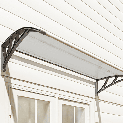 Outsunny Cobertura Exterior para Portas e Janelas, 110x60 cm, Telhado de Proteção contra Sol e Chuva, com Cobertura de Policarbonato, Suportes em PP e Barra de Alumínio, Cinzento e Transparente Outsunny Cobertura Exterior para Portas e Janelas, 110x60 cm, Telhado de Proteção contra Sol e Chuva, com Cobertura de Policarbonato, Suportes em PP e Barra de Alumínio, Cinzento e Transparente