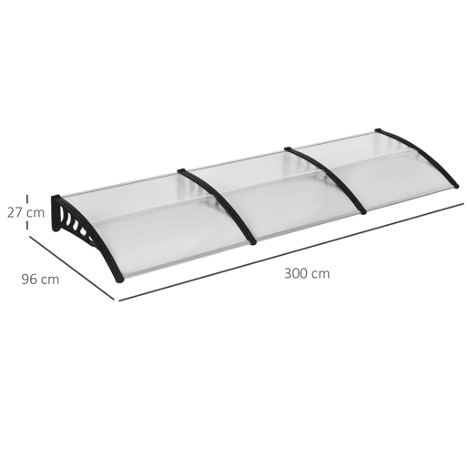 Outsunny Canopy Canopy 303x96 cm Dossel exterior para portas e janelas contra o sol e a chuva com suporte transparente em liga de alumínio PP policarbonato