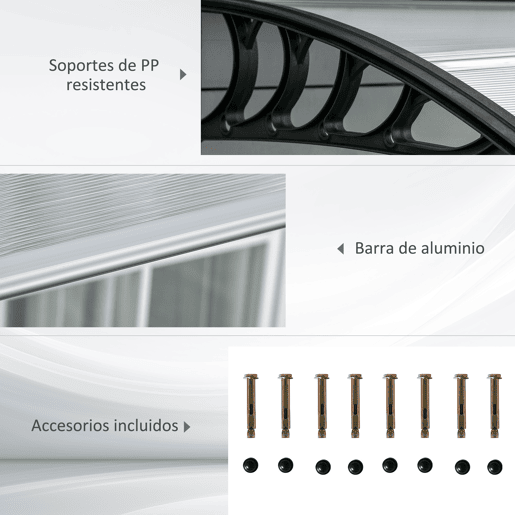 Outsunny Canopy Canopy 303x96 cm Dossel exterior para portas e janelas contra o sol e a chuva com suporte transparente em liga de alumínio PP policarbonato