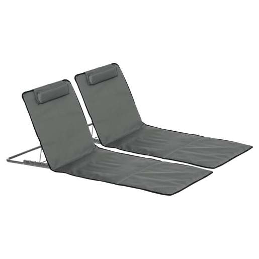 Outsunny Conjunto de 2 Esteiras de Praia Dobráveis 124x53x35-45 cm com Encosto Ajustável em 5 Níveis e Almofada de Cabeça Esteiras Portáteis em Tecido Oxford e Aço com Bolsa de Transporte para Jardim Cinzento