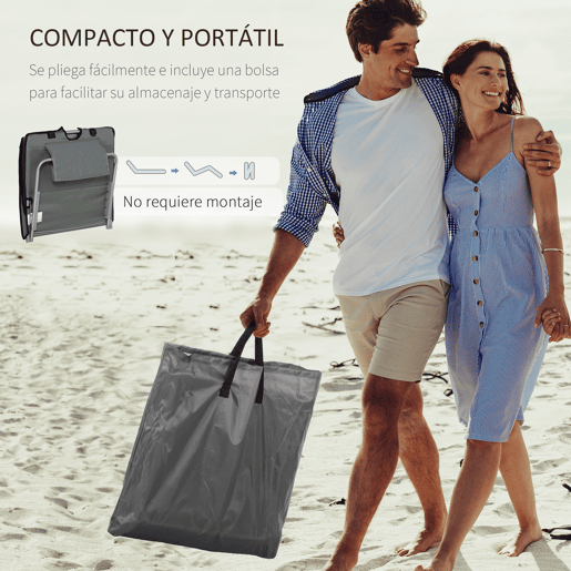 Outsunny Conjunto de 2 Esteiras de Praia Dobráveis 124x53x35-45 cm com Encosto Ajustável em 5 Níveis e Almofada de Cabeça Esteiras Portáteis em Tecido Oxford e Aço com Bolsa de Transporte para Jardim Cinzento