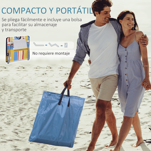 Outsunny Conjunto de 2 Esteiras de Praia Dobráveis 124x53x35-45 cm com Encosto Ajustável em 5 Posições e Almofada de Cabeça Esteiras Portáteis em Tecido Oxford com Estrutura de Aço e Bolsa de Transporte para Jardim Multicolor