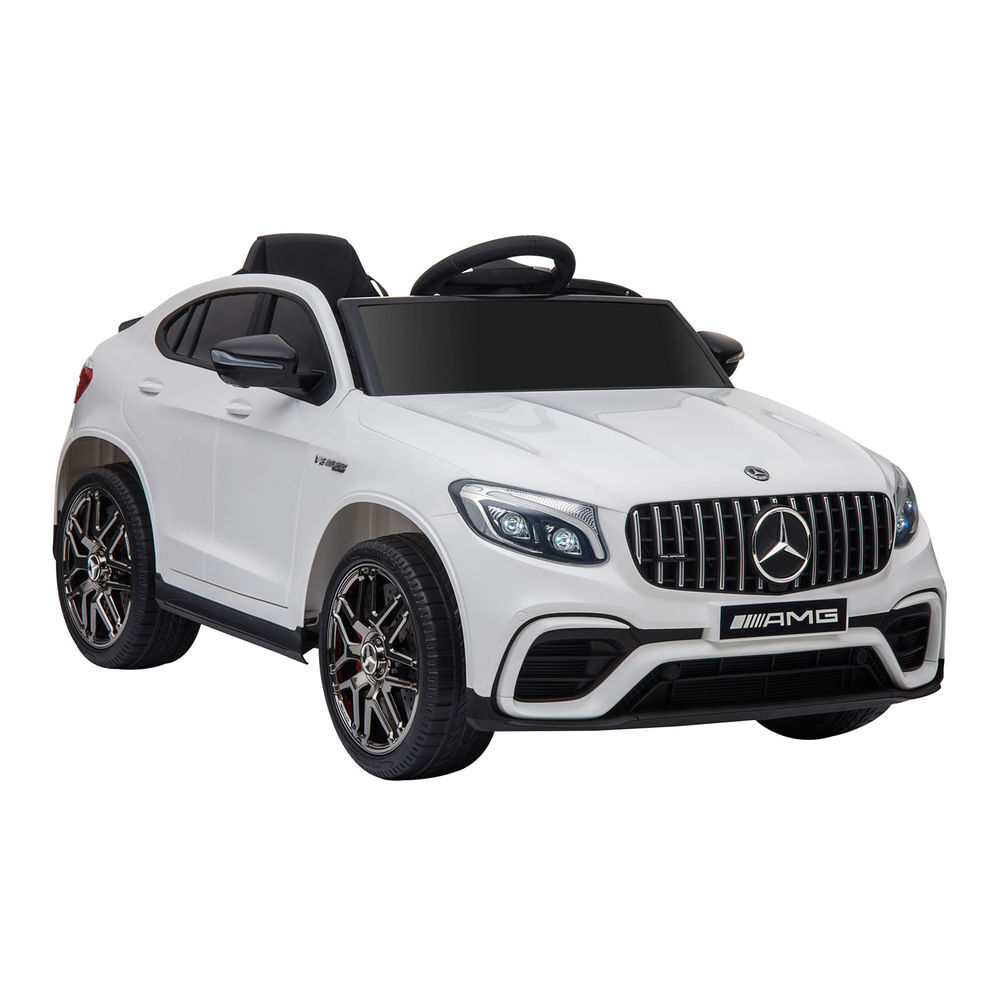 Homcom coche eléctrico para niño +3 años con licencia de mercedes 12v con mando a distancia música y luces suspensión en cuatro ruedas doble apertura de puerta ruedas auxiliares 115x70x55cm blanco