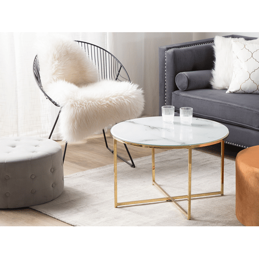 Mesa de centro QUINCY Vidro de segurança (temperado) MármoreDourado