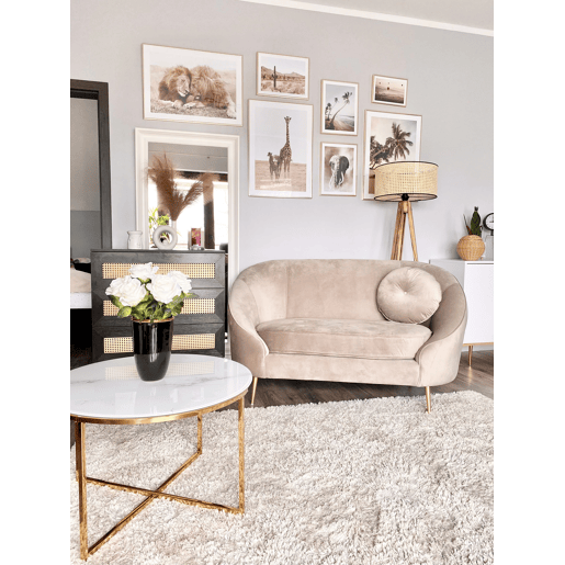 Mesa de centro QUINCY Vidro de segurança (temperado) MármoreDourado