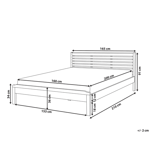 Cama Pinho CARNAC 160 x 200 cm Castanho claro