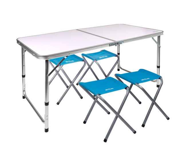 Mesa plegable regulable en altura con 4 taburetes aktive