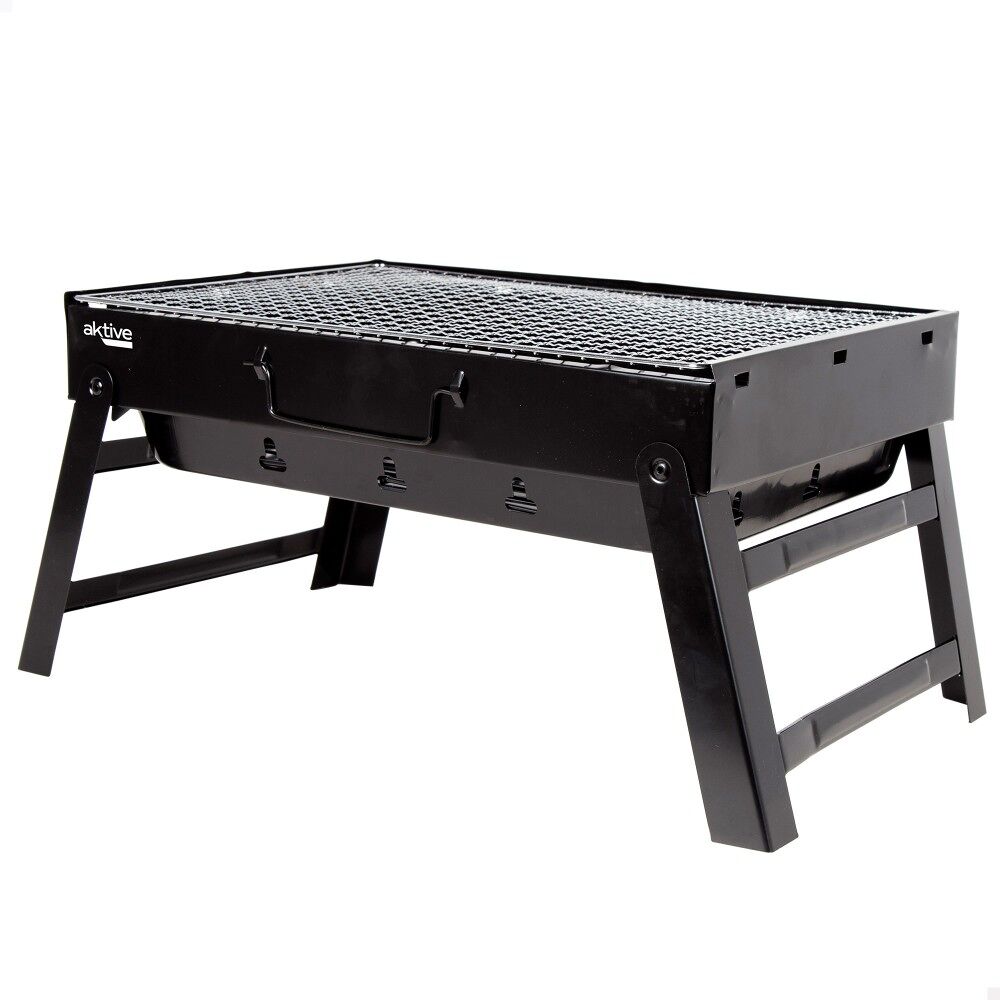 Barbacoa portátil plegable rectangular negra Aktive