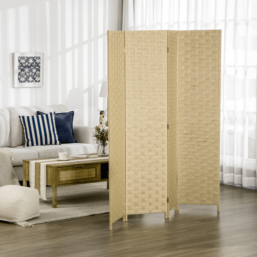 HOMCOM Biombo Separador de Ambientes de 4 Painéis 159,5x169,5cm Divisor de Ambientes Dobrável de Corda de Papel Decoração Elegante para Dormitório Sala de Estar Marrom