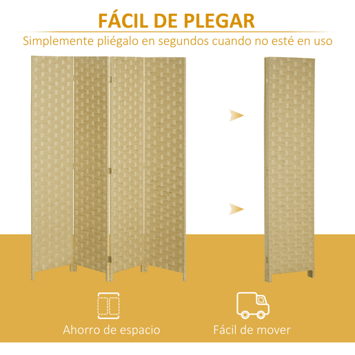 HOMCOM Biombo Separador de Ambientes de 4 Painéis 159,5x169,5cm Divisor de Ambientes Dobrável de Corda de Papel Decoração Elegante para Dormitório Sala de Estar Marrom