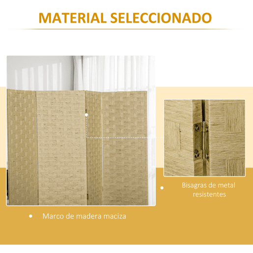 HOMCOM Biombo Separador de Ambientes de 4 Painéis 159,5x169,5cm Divisor de Ambientes Dobrável de Corda de Papel Decoração Elegante para Dormitório Sala de Estar Marrom