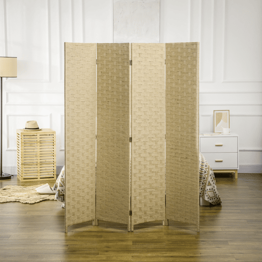 HOMCOM Biombo Separador de Ambientes de 4 Painéis 159,5x169,5cm Divisor de Ambientes Dobrável de Corda de Papel Decoração Elegante para Dormitório Sala de Estar Marrom