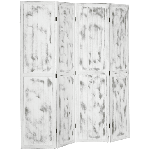 HOMCOM Biombo Dobrável de 4 Painéis Separador de Ambientes 160,5x170cm Divisória de Ambientes Decoração Elegante para Dormitórios Sala de Estar Cozinha Branco Rústico