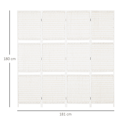 HOMCOM Biombo Divisor de 4 Painéis Dobrável Separador de Ambientes 181x180cm Divisor de Ambientes com Prateleiras Decoração para Dormitórios Sala de Estar Branco