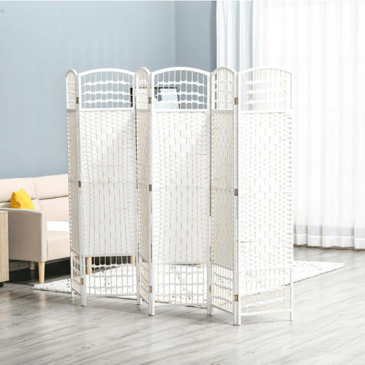 HOMCOM Biombo de 6 Paineis Separador de Ambientes Dobrável 242x170cm Divisória de Habitações de Fibra de Papel Decoração Elegante para Dormitório Sala de Estar Branco