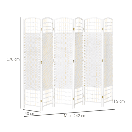 HOMCOM Biombo de 6 Paineis Separador de Ambientes Dobrável 242x170cm Divisória de Habitações de Fibra de Papel Decoração Elegante para Dormitório Sala de Estar Branco