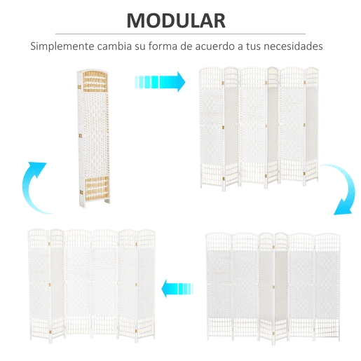 HOMCOM Biombo de 6 Paineis Separador de Ambientes Dobrável 242x170cm Divisória de Habitações de Fibra de Papel Decoração Elegante para Dormitório Sala de Estar Branco