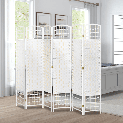 HOMCOM Biombo de 6 Paineis Separador de Ambientes Dobrável 242x170cm Divisória de Habitações de Fibra de Papel Decoração Elegante para Dormitório Sala de Estar Branco