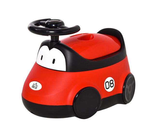 Homcom orinal para bebé de 6-36 meses orinal infantil wc aprendizaje entrenamiento portátil en forma de automóvil con tapa y volante fácil de limpiar 40x27,5x29,1 cm rojo