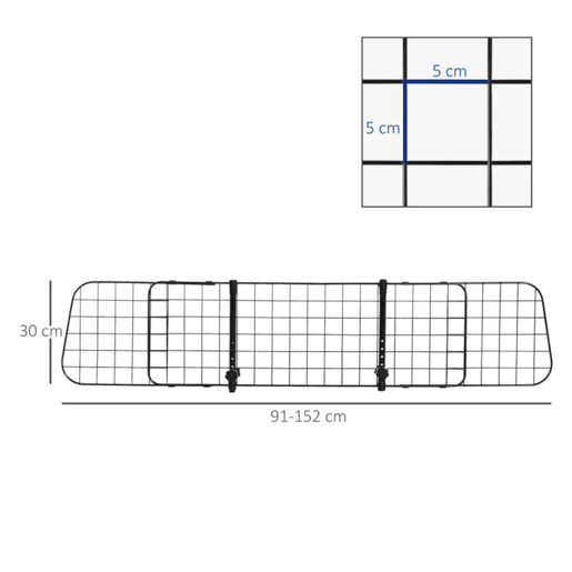 PawHut Grade de Segurança de Carro para Cães Extensível Universal Grade de Segurança para Cães com Largura Ajustável 91-152x30cm Preto