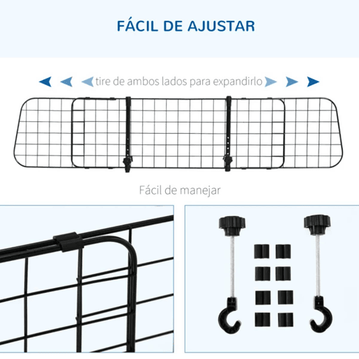 PawHut Grade de Segurança de Carro para Cães Extensível Universal Grade de Segurança para Cães com Largura Ajustável 91-152x30cm Preto
